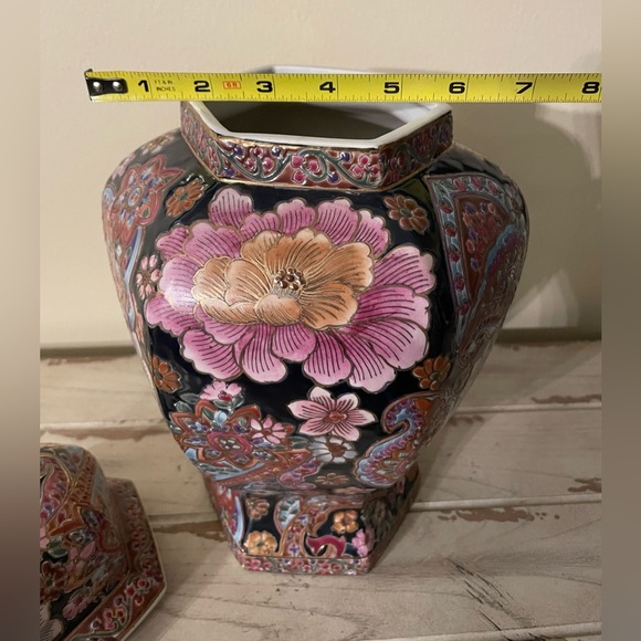 Chinese Temple Jar / Vase Hexagon Noir Porcelain Black - Picture 10 of 11